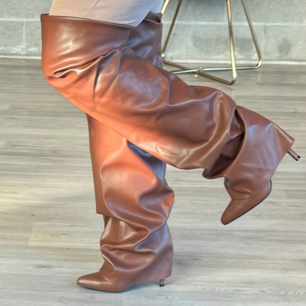 Brown Leather Knee-High Boots - Picture 8 of 9
